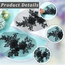 [Free Shipping]4Pcs Lace Flower Applique Black Vintage 3D Floral Embroidery Appliques Polyester Soild Embroidered Sew On Tulle Patches For Sewing MaFKing Crafts Dresses Cloth Gowns Hat Wedding Party Supply - Black - 查看 7