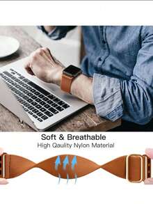 Nylon Watch Band, Compatible With Apple Watch Bands 38mm, 40mm, 41mm, 42mm, 44mm, 45mm, 46mm, 49mm. Soft, Breathable, Elastic Nylon Band. Compatible With Apple Watch Series Ultra/11/10/9/8/76/5/4/3/SE. Men's And Women's Sports And Casual Watch Bands.Easy To Wear - Brown - View 2