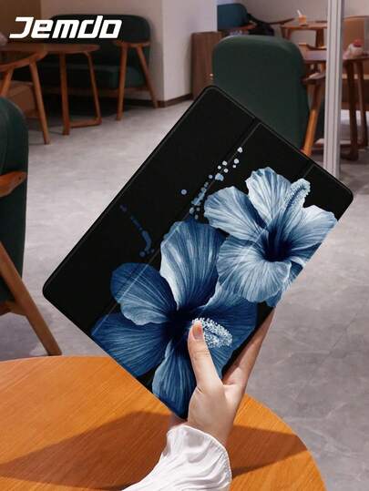 1 pieza Funda protectora de tableta con patrón de flor de hibisco azul vintage, compatible con Apple iPad 10.2 pulgadas, iPad Pro 2021/2020, iPad 9th/10th Gen, iPad 11 pulgadas 11th Gen 2025, Galaxy Tab A8 10.5 pulgadas Matepad 10, anti-caída, con ranura para lápiz, compatible con suspender/activar