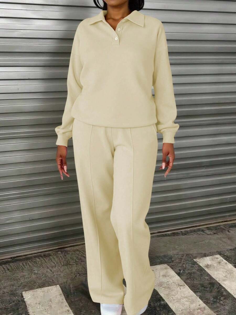 Ținută din 2 piese pentru femei plus size, hanorac casual și pantaloni cu croi larg, roz, potrivită pentru toamnă/iarnă, școală, ieșiri în oraș - Caisă - Vizualizare 1