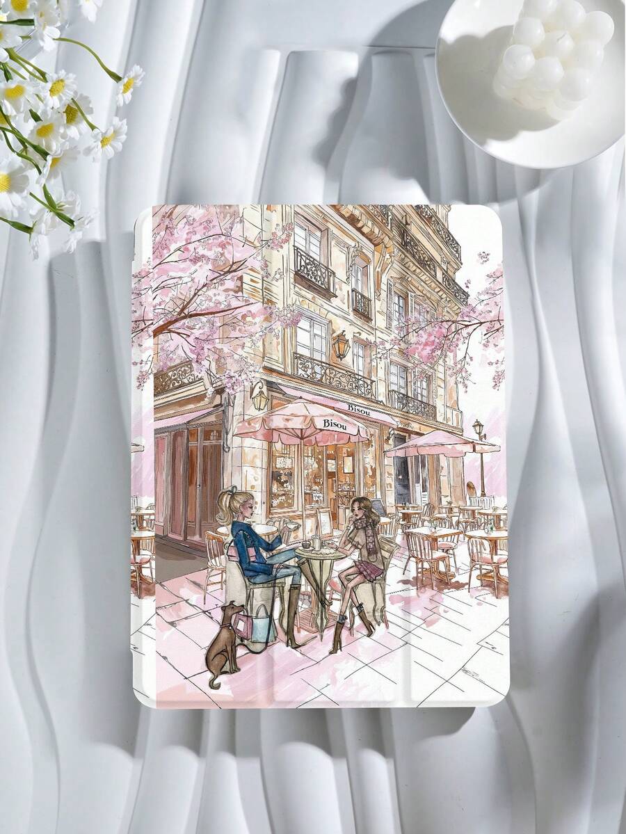 Kingsung Ốp bảo vệ máy tính bảng họa tiết quán cà phê hoa anh đào, phù hợp với Kindle 9.7/10.2/10.5/10.9/12.9/Pro 11 (thế hệ thứ 10), Kindle Paperwhite (thế hệ thứ 12, model 2024), Kindle (thế hệ thứ 11, model 2022), thiết kế chống rơi, chân đế thông minh/chức năng tự động bật/tắt màn hình.