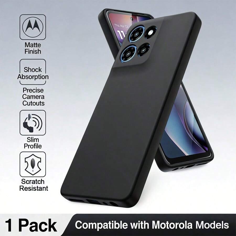 Integrated Black Shock-Proof Protective Case, Suitable For Series Phones. Water-Resistant, Shock-Proof, Scratch-Resistant. TPU Protective Case, Soft And Shock-Proof Black Phone Case, Shock-Proof, Provides Comprehensive Protection For The Lens. Fashionable And Exquisite, New Solid Color, Simple Style. Suitable For Moto G82, Moto G72, Moto G60, Moto G52, Moto G41 - Black - View 1