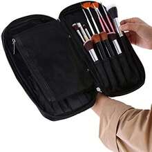 Bolsa para Brochas de Maquillaje, Organizador de Artículos de Tocador, Estuche de Almacenamiento de Cosméticos para Viajes, 2 Colores, Bolso Portátil con Cremallera (Negro) - como en la foto - Ver 2