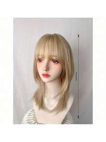 かつらフルヘッドセット女性の洗練されたハイレベルミディアムロングヘアナチュラルシミュレーションデイリーフルウィッグ - ゴールド - チェックする 5