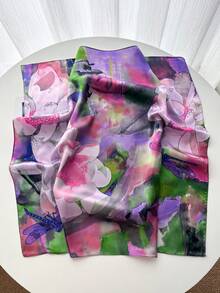 1pc Women's Spring And Summer Flower Print Square Scarf Imitation Silk 70 Small Square Scarf Shawl Neck Protection Bib Professional Scarf Warm Suitable For Daily Use