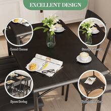 Juego de Comedor de 5 Piezas para 4 Personas con Sillas Tapizadas, Mesa Rectangular para Cocina o Comedor, Muebles Compactos Ideales para Espacios Pequeños, Departamento o Estudio - Negro - Ver 6
