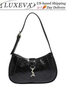 1pc Retro Minimalist Hook Decor Adjustable Shoulder Strap Crescent Shape Bag, Suitable For Date, Outing, Party, Burgundy Glossy Crescent Shoulder Bag With Gold Metal Buckle Vintage Tote, Commuter Date Bag For The Discerning, Small Capacity Lightweight Underarm Bag, Top Handle Versatile Casual Design, Spring/Summer Fashion Underarm Pouch With Adjustable Strap, Large Capacity For Everyday Use, Spacious Capacity, Street & Japanese Bag For Women, Y2K Perfect For Spring, Summer, Autumn & Winter, Suitable For Women, Students And Office Workers Commuting, Casual Use Of Small Bags, Suitable For Girls, Ladies, Students, Office Workers, Commuting, School Outfits, Burgundy Red, Fashionable Burgundy Bag, Retro Inspired Bag For Women------Valentine's Day, Valentines, Valentines Day, Bag Charm, Purse Charm, Bag Charms, Beach Accesories For Women, Beach, Beach Bag, Vacation Essentials, Airplane Travel Essentials, Cruise Essentials, Valentines Gift, Valentine's Day Gift [US-Based Shipping]. - 黑色 - 查看 1