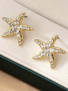 1 Đôi bông tai hình sao biển tối giản, thanh lịch và tinh tế - Bông tai hình sao biển đính kim cương trắng - Xem 4