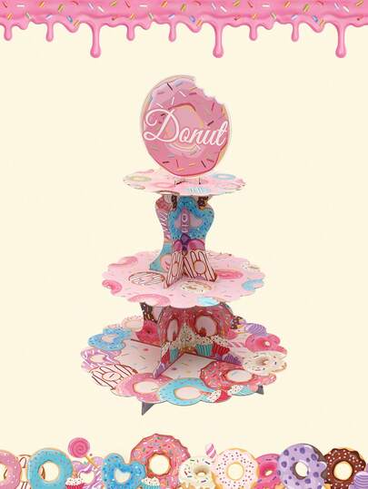 1set Sweet Donut Style Cupcake Stand, Sweet Donut Theme Babe Shower Party Cake Display Stand, 1st Birthday Party Cupcake Tray, Gender Reveal Party Cake Holder, Holiday Celebration Cupcake Tower, Donut Party Supplies, Birthday Party Supplies, Afternoon Tea Party Decorations, Baby Shower Decoration, Gender Reveal Decoration, Wedding Decor, Table Centerpiece Decorations, Kitchen DIY Cake Dessert Decorations, Birthday Gifts, Party Favors