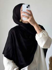 1pc Women's Jersey Hijabs, Minimalist Classic Solid Color Elegant Casual Edged Scarf, Premium Knit Modal Jersey Hijabs Scarf, Long Turban Style Headscarf Suitable For Daily Life, Outings And Gatherings,Accessories,Beach Towel - Multicolor - View 6