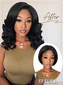 16 Inch Women's Synthetic Wavy Short Hair Fluffy Curly Natural Big Wave Medium Long Hair With Side Bangs Shoulder Length Wig - Multicolor - View 5