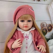 Lifelike Reborn Baby Doll, Full Vinyl Body, Princess Styling With Long Hair, Pink Sweater Dress With Beret Hat, Can Bathe And Play, Pretend Play, Birthday Gift (Includes Bottle, Pacifier, Diaper, Birth Certificate) - Pink - View 6