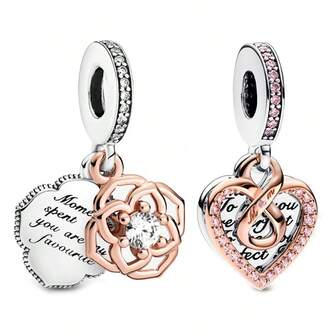 1个经典玫瑰花无限符号心形妈妈吊坠，4.5毫米孔径，适合蛇骨链手链，优雅珠宝礼物DIY，适合日常佩戴