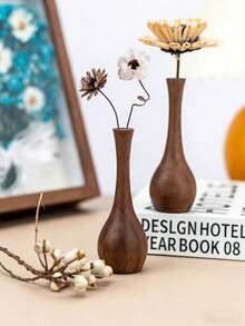 Two Japanese Walnut-Colored Wooden Mini Vases, Nordic Minimalist Style Wooden Vases, Suitable For Minimalist Decor At Every Stage Of Life - Walnut Solid Wood Small Vases, Can Hold Dried Flowers, Can Also Be Used As A Tabletop Ornament Or As An Essential Oil Diffuser Stand, Ideal For Office And Living Room Desktop Decoration. Comfortable Home Decor. An Ideal Choice For Holidays Or Gifts. - Nhiều màu - Xem 3