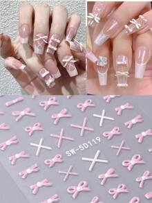 2 miếng dán móng tay hình nơ hồng dễ thương dập nổi 5D chủ đề Valentine, họa tiết nơ ruy băng, tự dính, dùng để trang trí móng tay, phụ kiện làm móng cho ngày Valentine. - Nhiều màu - Xem 4