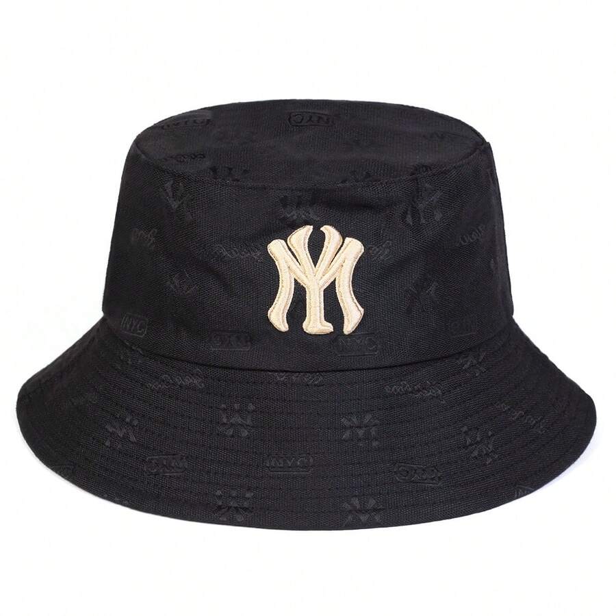 1pc Men's Reversible Solid & Letter Print Black Bucket Hat, Versatile Sun Protection Hat Suitable For Spring/Summer Casual Wear - Black - View 1