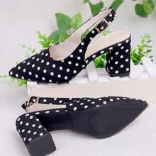 1 Pair Women's Polka Dot Party Chunky Heels, Fashionable Versatile Elegant High Heels, French Office Wear Pointed Toe Thick Heel Pumps, Spring/Summer - Black - View 4