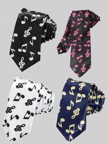 1pc Fashion Men's Casual Versatile Musical Note Print Silky Necktie, Suitable For Party, Travel, Vacation, Outing, Gift - Musical Note - View 4