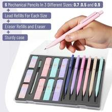 Four Candies Cute Mechanical Pencil Set, 6PCS Pastel Mechanical Pencils 0.5 &Amp; 0.7mm With 360PCS HB Leads, 3PCS Erasers And 9PCS Eraser Refills, Aesthetic School Supplies For Girls Writing - 05mm 07mm 09mm - 查看 2