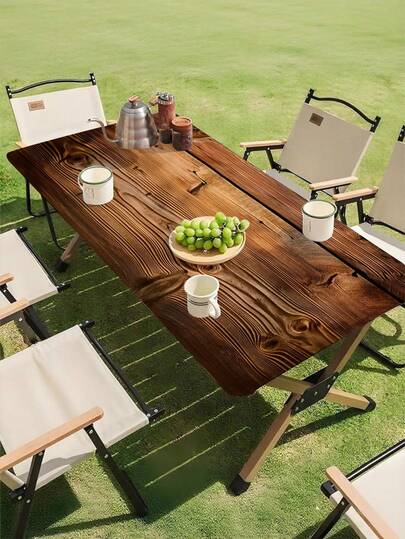 1pc Elastic Edge Design Tablecloth, Vintage Wood Texture Tablecloth - Decorative For Restaurants, Cafes And Home Dining Tables. Vibrant Colors, Outdoor Patio Cover, Picnic Accessory, Suitable For Indoor And Outdoor Use