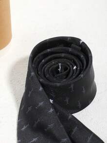 1pc Men's Casual Cute Shark Print Black Skinny Tie, Suitable For Party, Street, Business, Casual, Daily, School Outfit - Multicolor - View 5