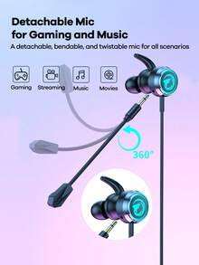 REMAX 有线耳塞，带可拆卸麦克风，适用于游戏和音乐；深度降噪和 RGB 灯光；1.2 米 Type-C 线缆；游戏耳机；通用兼容耳机； - RM-709a - 查看 2