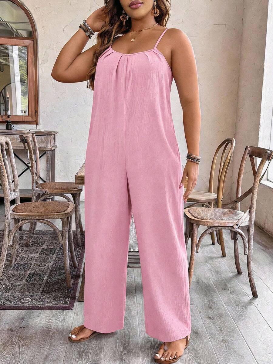 Kombinezon letni, swobodny, różowy, plus size - Różowy - Zobacz 1