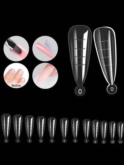 48pcs Nail Extension Tips, Almond Shaped Nail Forms With Scale Markings, Suitable For UV Gel Full Cover Nail Stickers, Nail Extension Stickers, Nail Art DIY Tools