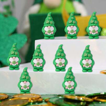 25/15/5 Miniature St. Patrick's Day Gnome Figurines, Green Irish Gnome Statues Wearing Shamrock Hats, Perfect For Displaying On Desks, Bookshelves, Windowsills, And Fireplace Mantels, Also Make Lovely Holiday Party Gifts.
