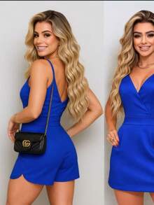 Cruzado  Assimétrico    Férias    MACAQUINHO FEMENINHO ALFATARIA COLECCION NOVA SUPER CONFORTABLE - Azul Royal - Visão 2