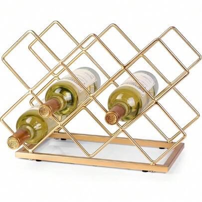 Countertop Wine Rack - 10 Bottle Standing Modern Gold Metal Small Wine Rack - Tabletop Wine Holder Stand For Cabinet, Pantry, Wine Bottle Storage…,39691419