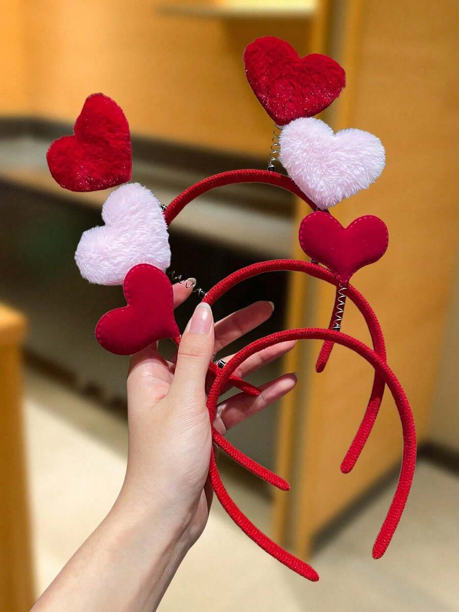 3/1件(S) 女士红色/粉色3D毛绒爱心发箍，情人节发饰，甜美可爱风格，女士发饰，适合节日派对和聚会，女士配饰，情人节礼物，装饰配饰