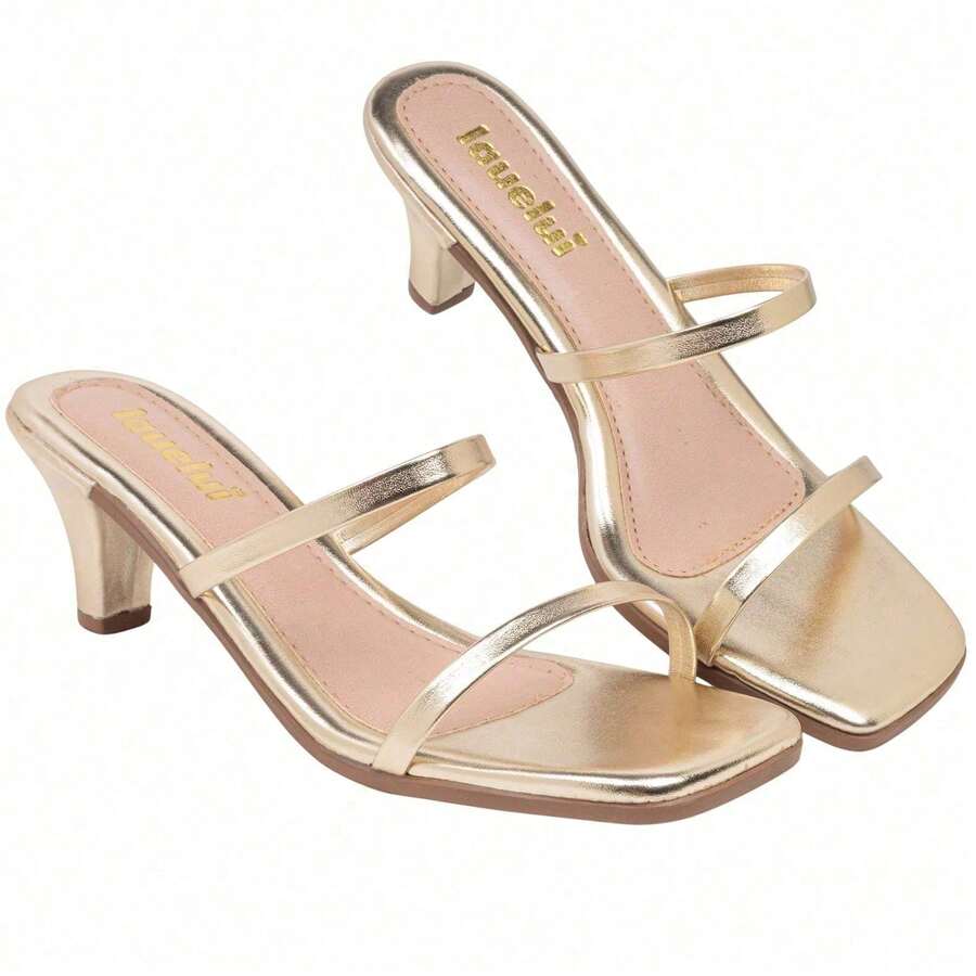Women's Sandal With Stiletto Heel, Dressy Clog With Thin Straps - Guld - Visa 1
