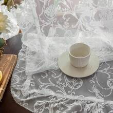 Green Sheer Curtains 108 Inch Long Living Room - Shabby Chic Floral Ruffled Curtains, Elegant Knitted Privacy Rod Pocket, Emerald Green, Spring/Summer, 1 Pair, 59 X 108 Inch - 白色 - 查看 6