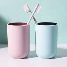 2pcs Plastic Toothbrush Tumbler | Simple Design, Reusable Travel Camping Toothbrush Cups For Bathroom Rinsing - White - View 3