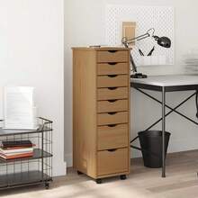 vidaXL Armoire roulante avec tiroirs MOSS bois de pin marron miel - Tabac - Voir 1