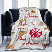 1 Piece Chick Fil-Ah Theme Ultra Soft Flannel Blanket - Comfortable All-Season Blanket With Signature Waffle Fries, Chicken Nuggets, Frosted Animal Prints, And "My Pleasure" Design, Soft Polyester Material, Suitable For Home, Office, Travel - Perfect Gift For Restaurant Fans (Fun Decoration) - 彩色 - 查看 1