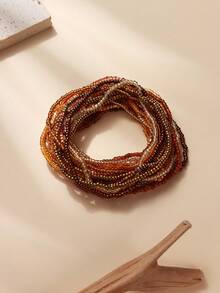 20pcs/Set Girls' Bohemian Style Colorful Glass Beaded Stacking Bracelets - Coffee Brown - View 4