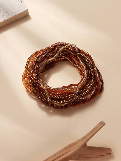 20pcs/Set Girls' Bohemian Style Colorful Beaded Stacking Bracelets