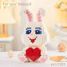 Valentine's Day Rabbit Heart Small Particle Building Blocks, Creative Cartoon Assembly Toy, Ideal Gift For Lover, Educational & Decorative Ornament - Multicolor - View 1