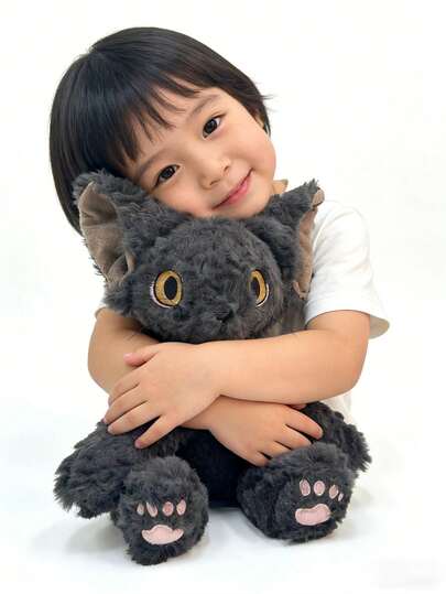1PC 30cm/11.81Inch Cute Black Cat Plush Toy, Ultra Soft Fluffy Stuffed Kitten Doll, Adorable Lifelike Plushie With Big Yellow Eyes, Perfect Birthday Christmas Valentine's Day Gift For Kids & Cat Lovers, Cozy Home Bedroom Sofa Nursery Decor