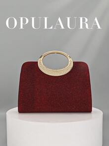 OpulAura 女士时尚闪亮水晶水钻晚宴手拿包，璀璨奢华镶钻正式礼服包，适合晚宴、派对、生日、婚礼等场合，亦可作为生日礼物 - 酒紅色 - 查看 3