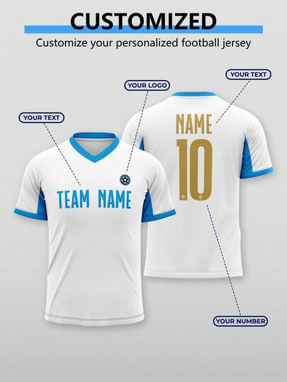1pc Customized Marseille Football Club Jersey. The Jersey Features A White Base Color With Blue Accents, Allowing For Customization Of The Team , Number, And Name. The Jersey Is Designed With Micro-Perforations For Comfort, Suitable For Daily Wear, Casual Outfits, And Training. It Can Be Given As A Gift To Friends, Or As A Christmas, New Year, Or Father's Day Present.