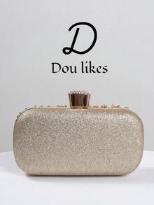 优雅女士水晶装饰晚宴手拿包，奢华闪亮盒形手提包，适合婚礼、庆典、正式场合、派对包、单肩包、斜挎包，完美搭配女士舞会礼服、舞会配饰、亮片礼服、闪亮礼服、优雅女士连衣裙、优雅舞会包，是婚礼派对的理想之选。 - 香檳色 - 查看 3