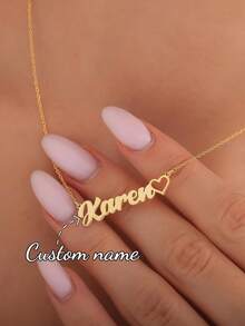 Personalized Matte Name Heart Necklace, Stainless Steel Pendant Customized Letter Necklace, Birthday Jewelry Gift For Women - Gold - Normal Chain 2 - View 1
