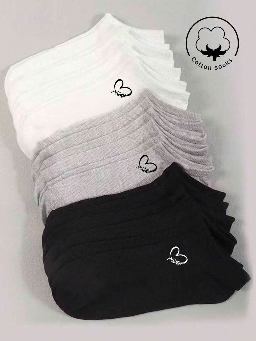 30/20/15/10/5/3/1雙女款棉質隱形襪，白色/灰色/黑色，春夏襪，網布透氣，適合日常穿著，隨機配色 - 彩色 - 查看 1