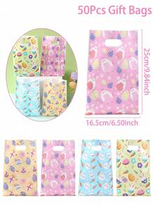 10/25/50个装复活节礼品袋，混合复活节卡通兔子图案礼品包装袋，适用于复活节派对装饰、复活节派对回礼、复活节欢乐装饰、可爱复活节兔子购物袋、复活节小物件收纳袋、复活节糖果袋、复活节家庭聚会餐桌装饰 - 復活節混款滿版卡通兔子 - 查看 14