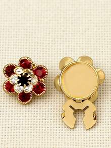 1件时尚简约奢华圆形水钻梅花袖扣，女士胸针纽扣套，时尚高端，龟扣，束口夹，领带夹，女士配饰，女士派对轻奢气质服装袖口套，适合日常佩戴，朋友礼物，爱人礼物，家人礼物 - 紅色 - 查看 5