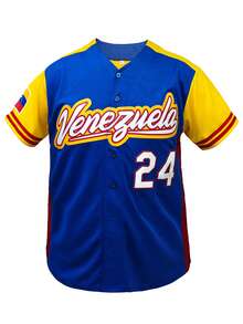 KTYSDE 男士棒球衫，24号蓝黄配色，字母刺绣，宽松短袖，适合日常休闲穿着、街头服饰、棒球、高尔夫训练、节日礼物，男女通用 - 藍色 - 查看 3