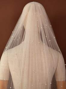 1件闪亮水钻新娘头纱，指尖长度，带发梳，适合婚礼、婚纱照、单身派对头饰、新娘配饰 - 閃粉頭紗 - 查看 7